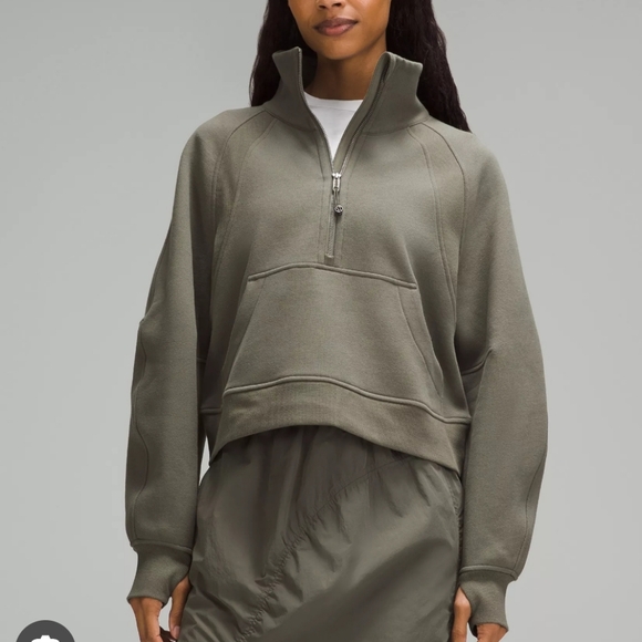 lululemon athletica Sweaters - Lululemon Scuba Oversized Half-Zip Funnel Neck in grey/sage/khaki size M/L